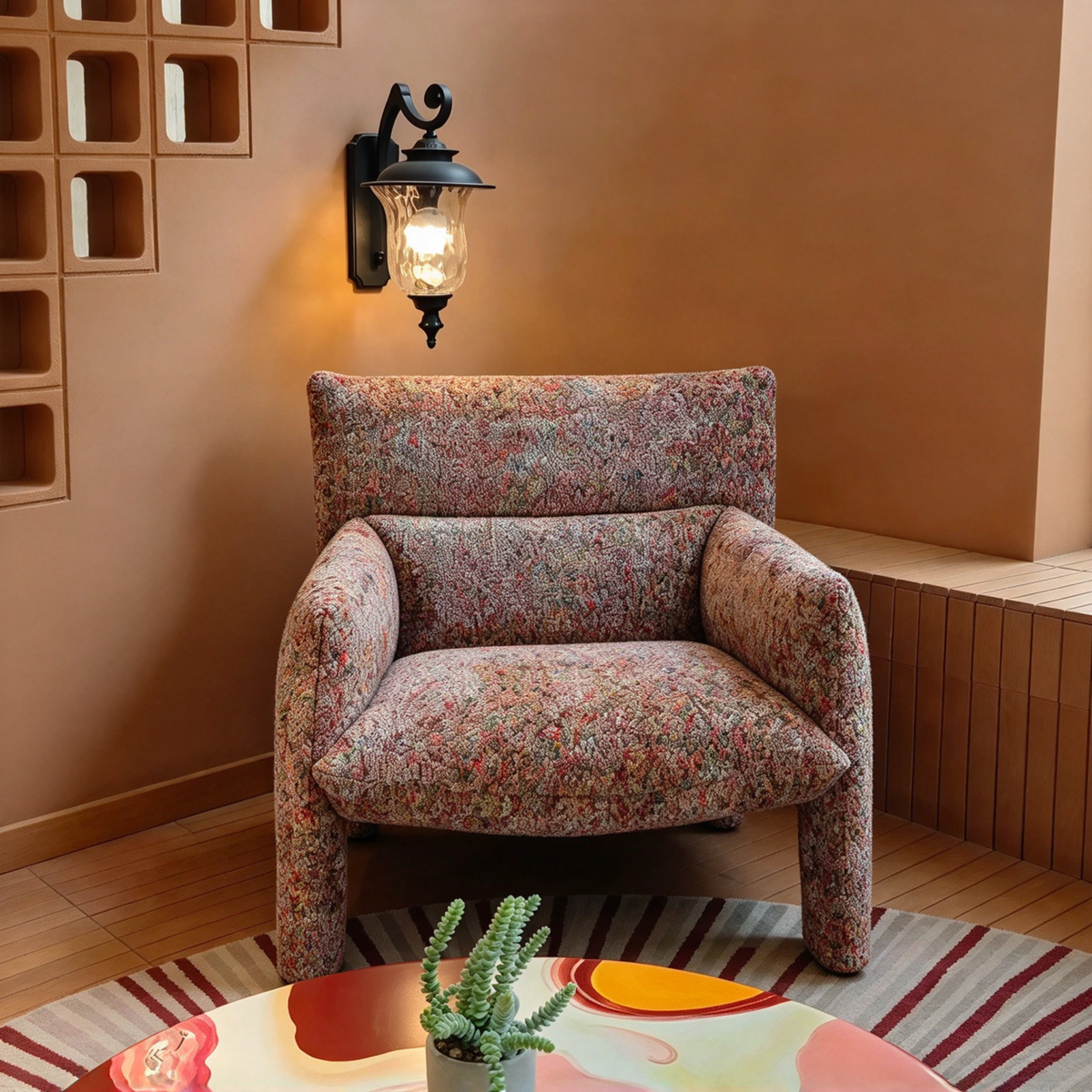 Textured Bouclé Accent Chair | Modern Retro Lounge Chair for Living Room & Bedroom