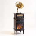 Vintage Gramophone Record Player with LED Faux Flame Cabinet