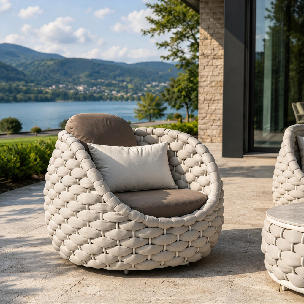 Modern 4-Piece Chunky Woven Rope Patio Conversation Set | Luxury Outdoor Lounge