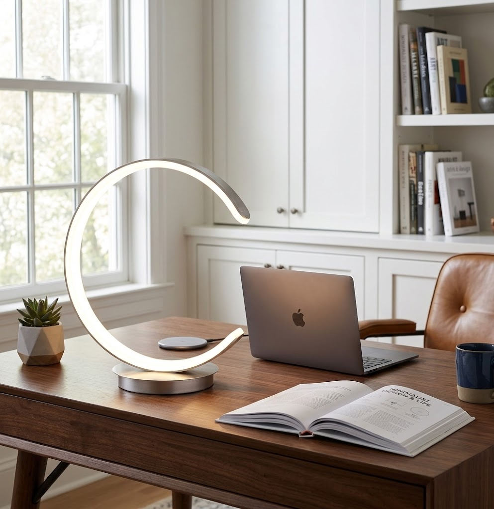 Minimalist Halo C-Shaped LED Table Lamp for Modern Bedroom & Home Office